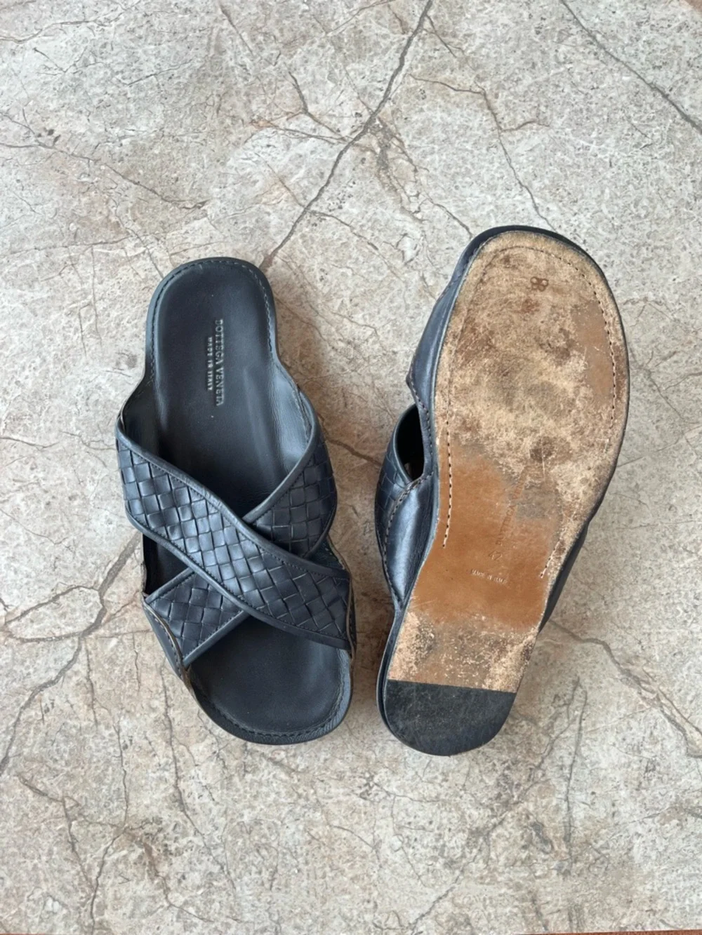 Bottega Veneta Intrecciato Woven Lambskin Leather Criss-Cross Slides Sandals
